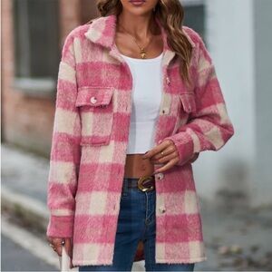 Pink Buffalo Plaid Fuzzy Shacket
